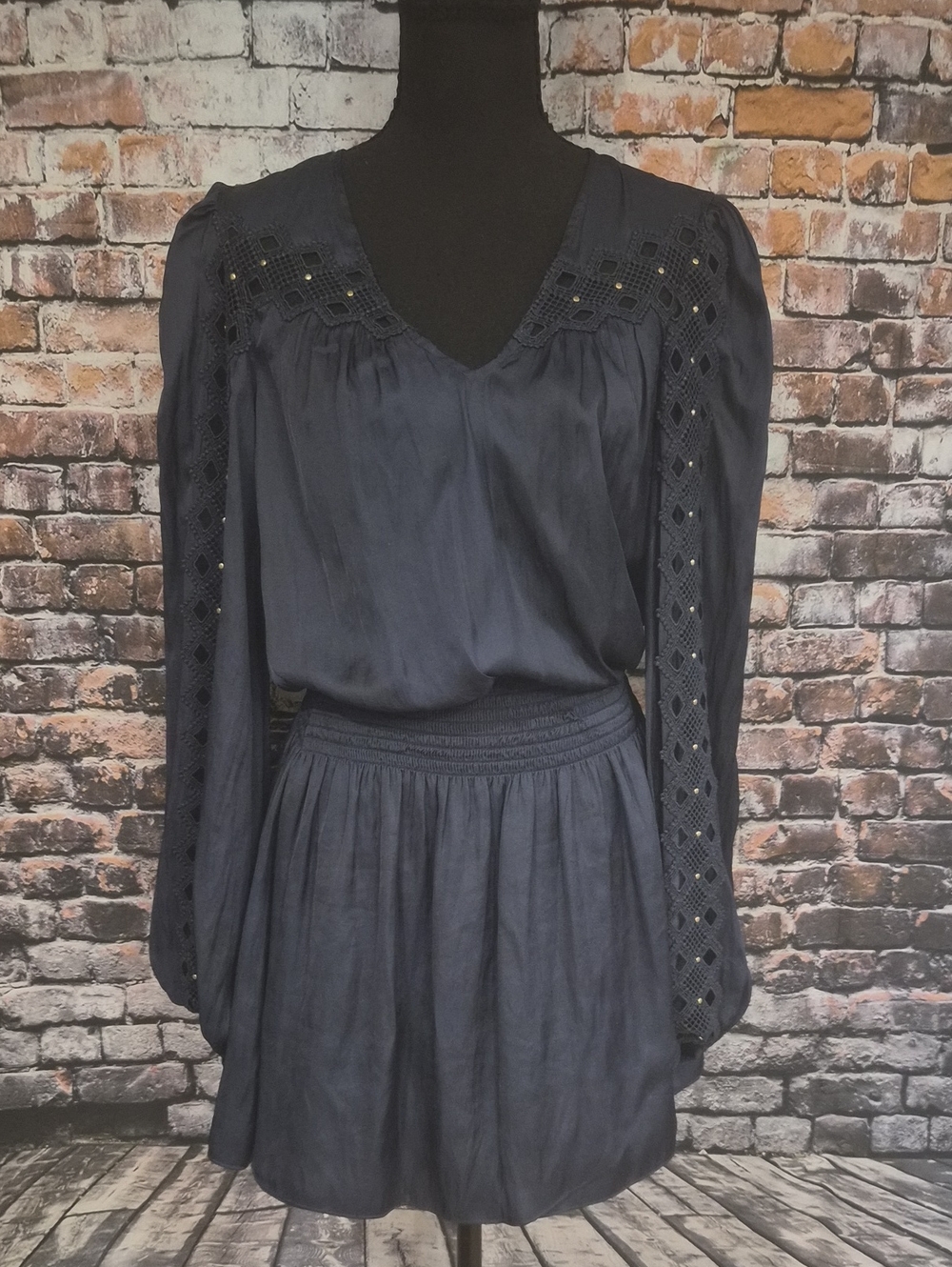 Ramy Brook Vaira Navy Peasant Style Dress